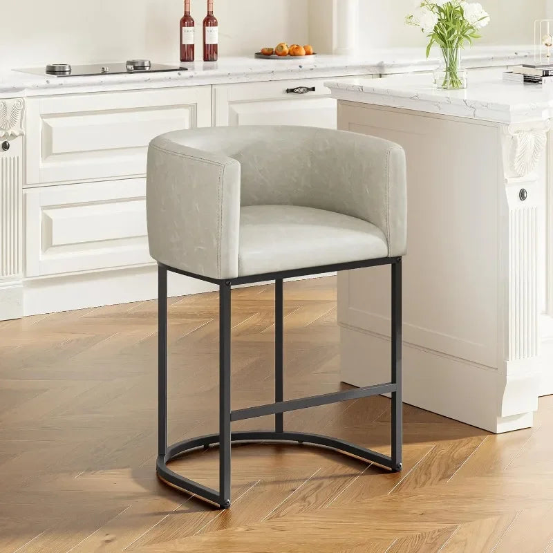 26" H Counter Height Bar Stools Modern Barrel Counter Stools with Backrest and Arms, Linen Fabric Upholstered Accent Barstools