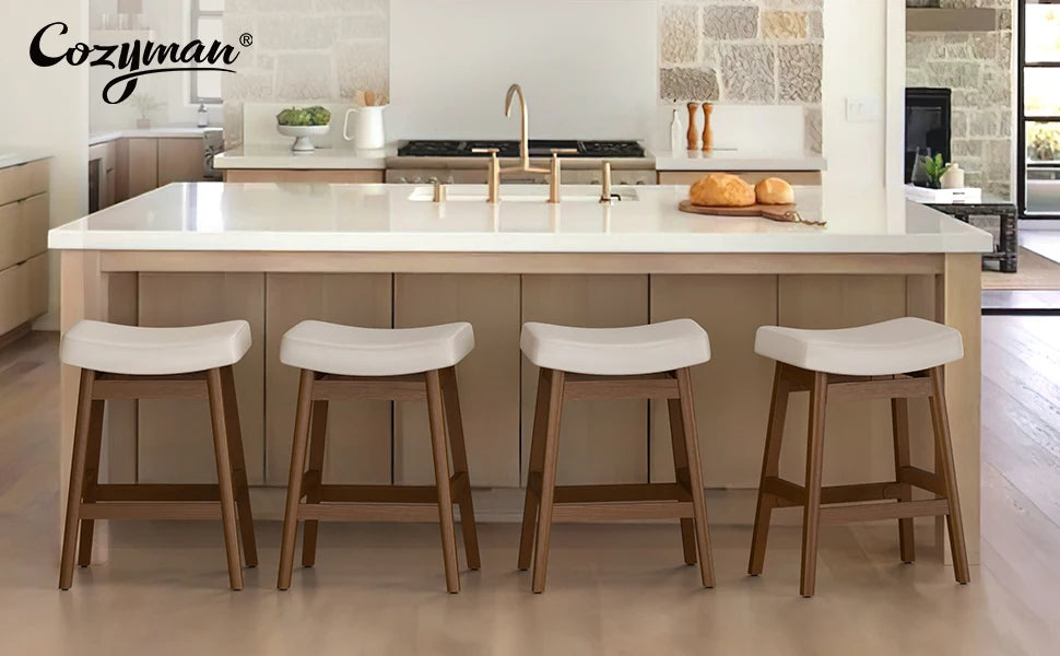 Bar Stools Set of 3 Barstools with Sturdy Wood Legs Saddle Seat Counter Height Bar Stools for Kitchen Counter Bar Dining 24