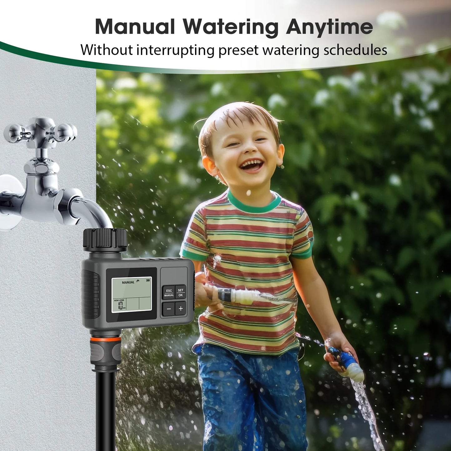 Automatic Garden Water Timer Automatic Irrigation Controller with Large LCD Display, Rain Delay, for Lawn, Yard