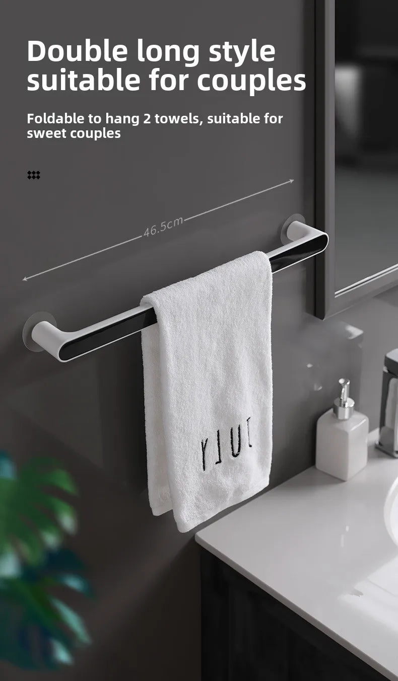 No Drill Bathroom Towel Rack with Suction Cups, Adjustable Shelf for Bath Kitchen Dorm, Nordic Rustproof Stainless Steel