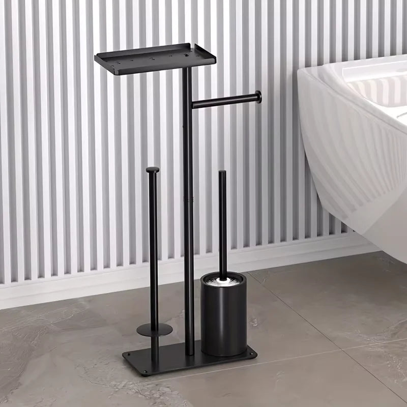 Floor-standing Tissue Holder Vertical Movable Toilet Paper Storage Rack Nail-Free Toilet Brush Holder Roll Paper Holder Bathroom