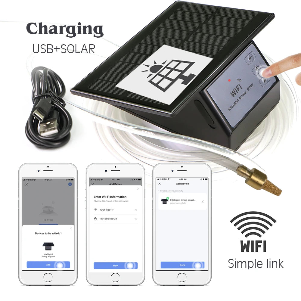 Tuya Wifi-compatibility Solar Power Timer Pump Automatic Drip Irrigation Kit Garden Mobile Phone Remote Control Watering System
