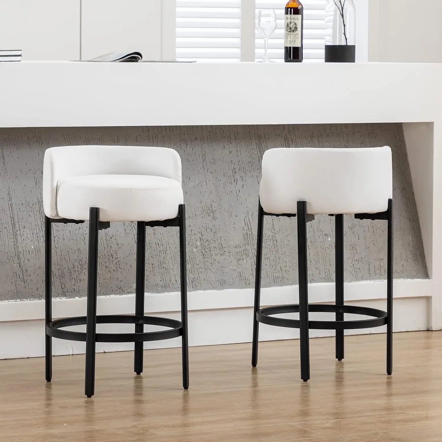 Counter Height Bar Stools 26" Round Barstools Set of 2, Modern Faux Leather Counter Stools with Black Metal Legs, Customized