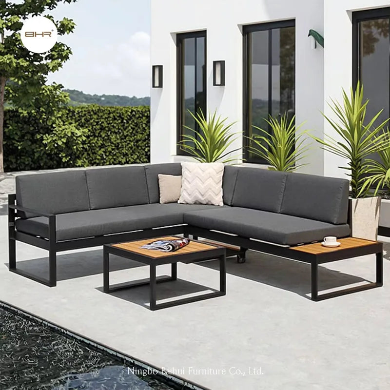 BHR Garden Furniture Set L Shape Leisure Garden Sofa Outdoor Aluminum Furniture Patio Sectional Sofa Garden Set Patio Furniture