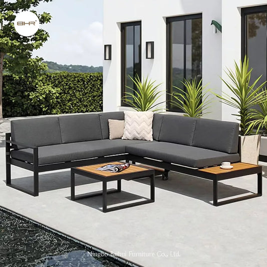 BHR Garden Furniture Set L Shape Leisure Garden Sofa Outdoor Aluminum Furniture Patio Sectional Sofa Garden Set Patio Furniture