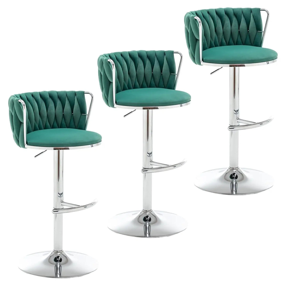 Gold Velvet Bar Stools Set of 3, Swivel Counter Height Bar Stools with Back, Adjustable Woven Barstools for Kitchen, Customized