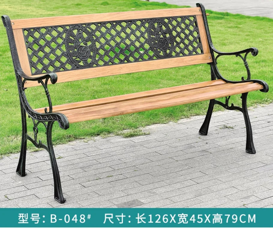 Modern Solid Wood Iron Outdoor Bench Traditional Design for Dining Courtyard Garden Park Restaurant Exterior Gym-Patio Benches