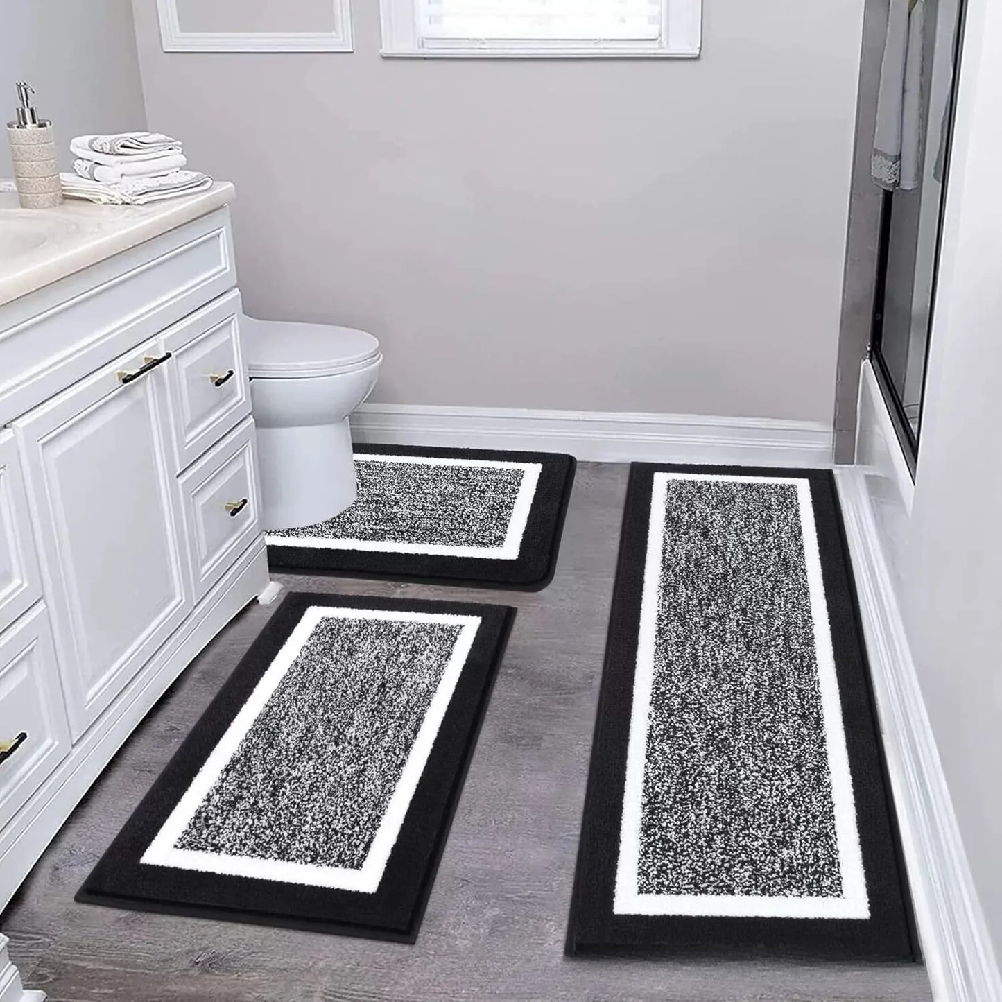 Washable Microfiber Bathroom Rugs Set 3pcs/set  Non Slip Absorbent Bath Mats for Bathroom Floor / Shower Mat/ Bathroom Rug/욕실 카펫