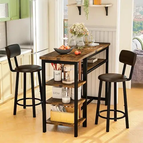 3 Piece Bar Dining Table Set, Modern Bar Table and Stools for 2, Kitchen Counter Height Dining Table Set with 4