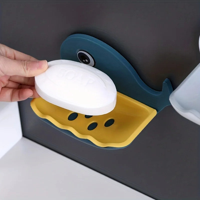 2 Pcs No-Drill Adhesive Soap Dish, Creative Whale-Shaped Soap Holder with Drainage for Bathroom & Showera