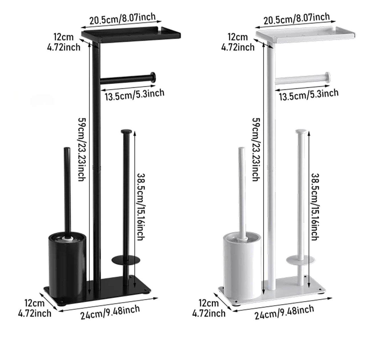 Floor-standing Tissue Holder Vertical Movable Toilet Paper Storage Rack Nail-Free Toilet Brush Holder Roll Paper Holder Bathroom