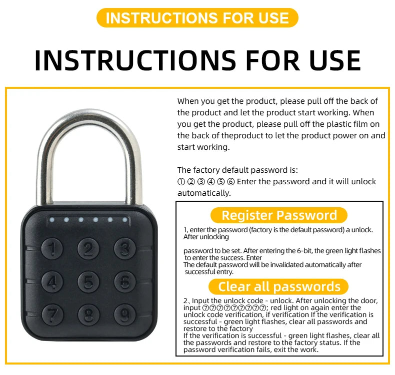 Smart Pad Lock Fingerprint Padlock Cabinet Lock Dormitory Anti-Theft Lock USB Rechargeable Security Keyless Lock Smart Padlock