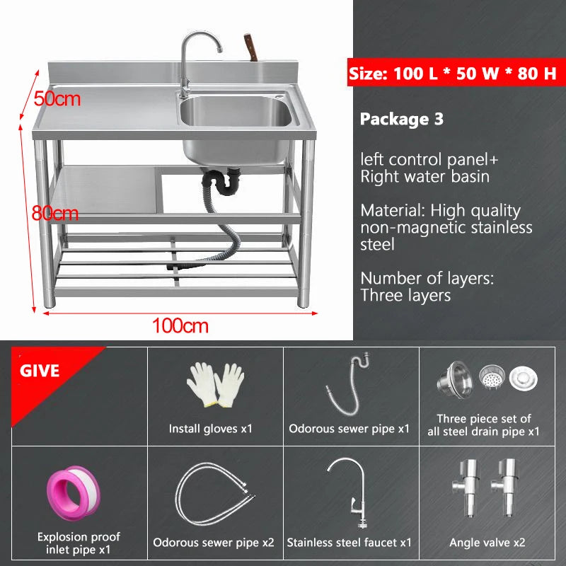 Thickened Stainless Steel Washbasin Household Sink Double Sink Kitchen Washing Basin Countertop Integrated with Bracket Sink