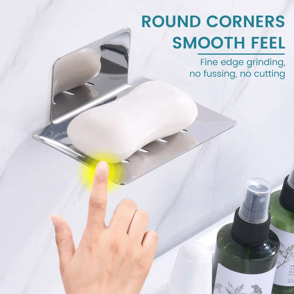 304 Stainless Steel Soap Dishes Self-adhesive Wall Mounted Bathroom Soap Holder Rustproof No Drilling Soap Sponge Tray