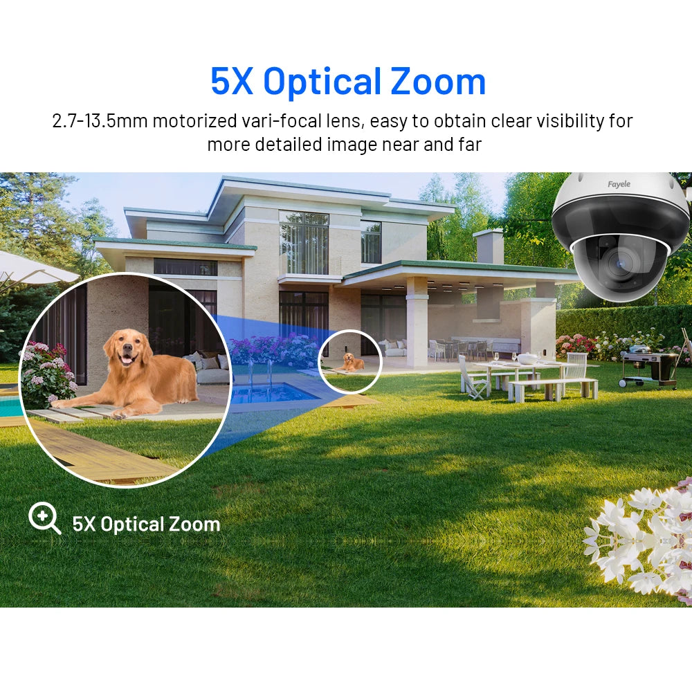 Security Dome 2.4/5 GHz WiFi PTZ Camera Outdoor 5MP Wireless IP Camera 5X Zoom Indoor Auto Tracking Infrared Night Vision 2-Way