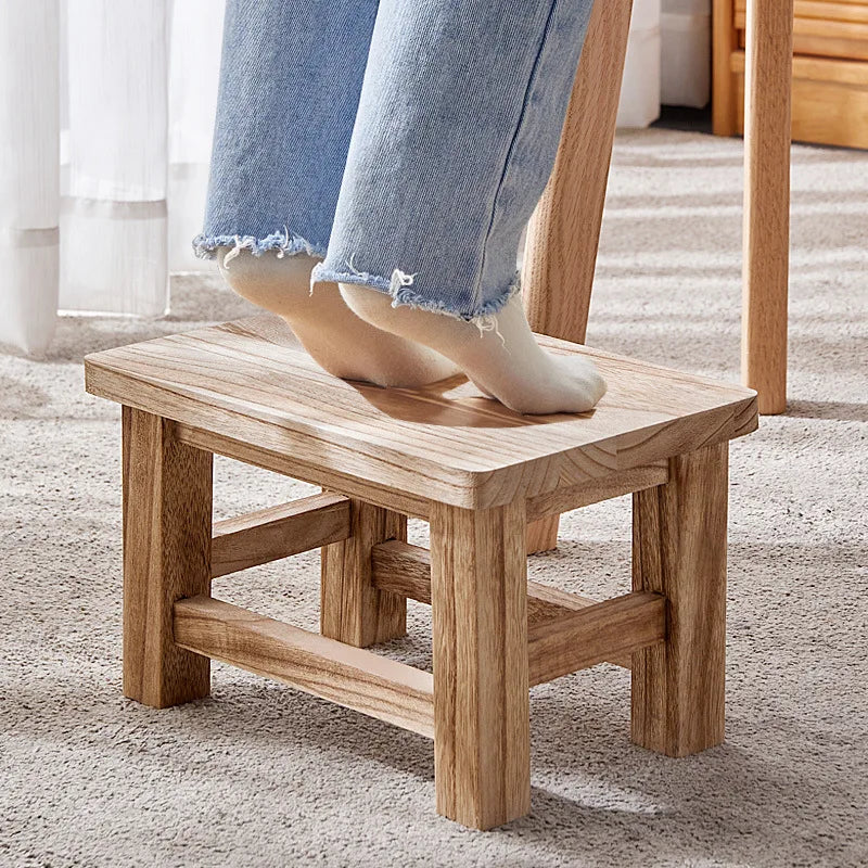 All Solid Wood Small Stool, Retro Shoe Changing Stool, Coffee Table Stool, Paulownia Small Bench