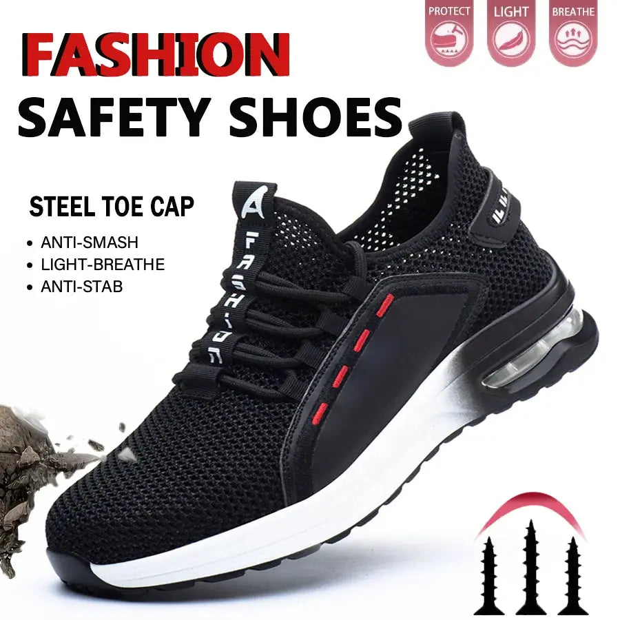 Lightweight Men's Safety Shoes Steel Toe Men's Work Shoes Slip Resistant Reinforced Shoes Man Fashion Breathable Sneaker WardBoyzPROShop