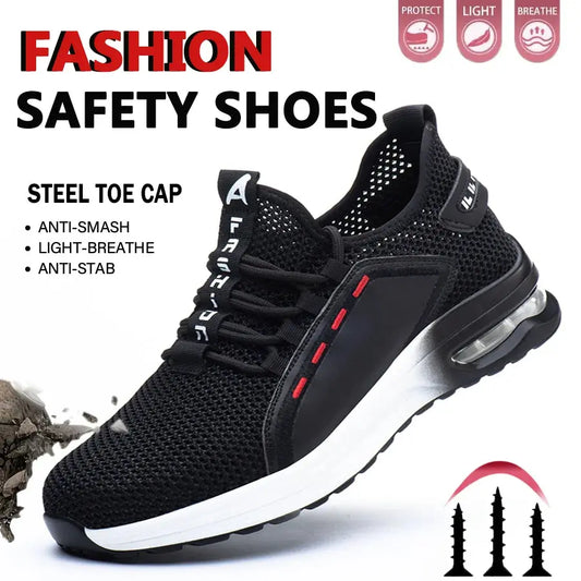Lightweight Men's Safety Shoes Steel Toe Men's Work Shoes Slip Resistant Reinforced Shoes Man Fashion Breathable Sneaker WardBoyzPROShop