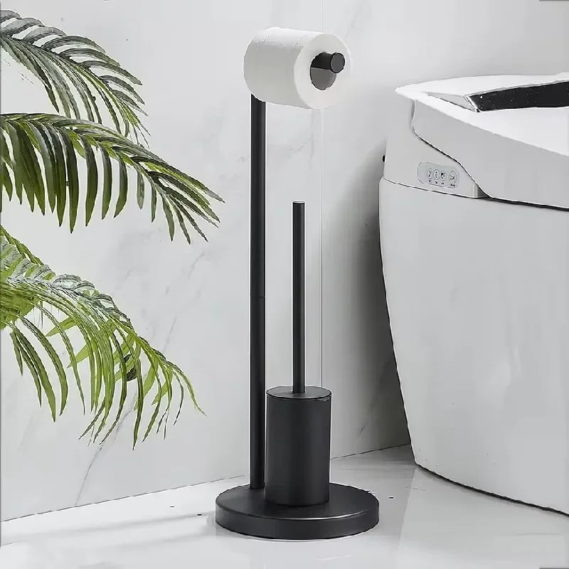 Freestanding Toilet Paper Holder – Multi-Functional Floor Standing Tissue Rack with Toilet Brush Holder for Bathroom