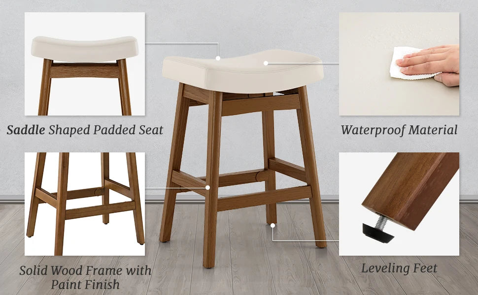 Bar Stools Set of 3 Barstools with Sturdy Wood Legs Saddle Seat Counter Height Bar Stools for Kitchen Counter Bar Dining 24