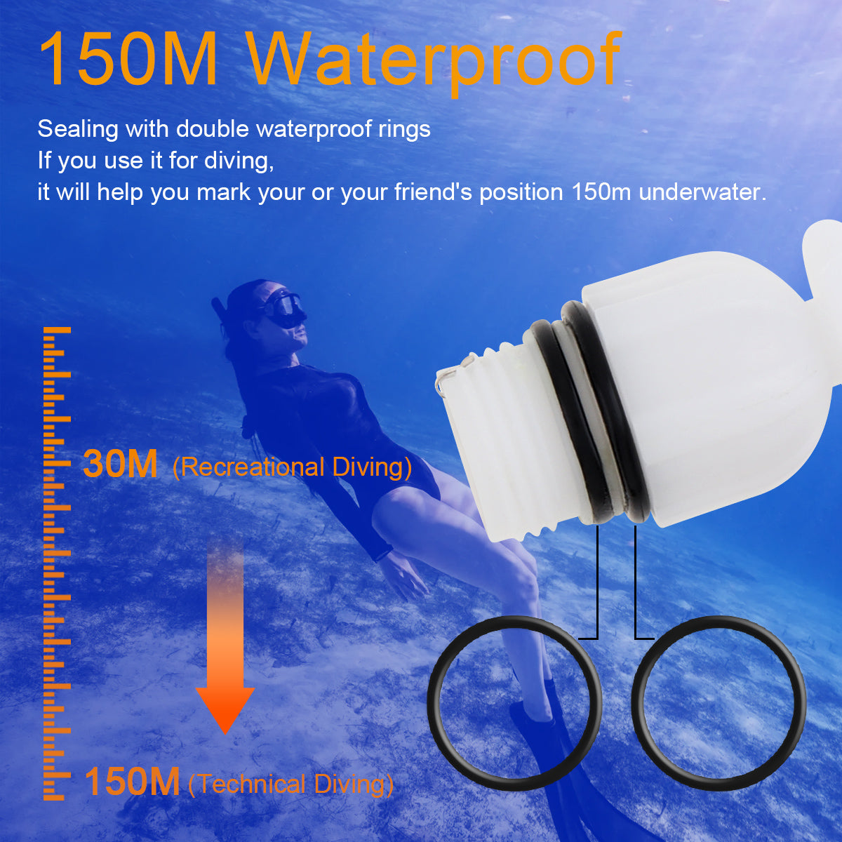 Diving Signal Light Underwater 150m Strobe Safety Light Scuba Safety Dive LED Marker for Dive/ Night Outdoor/ Camping