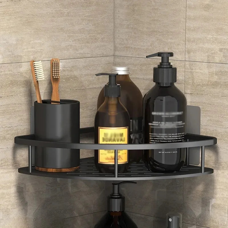 No Drill Bathroom Storage Rack Wall Mount Corner Shelf Shower Holder for WC Shampoo Organizer - Bathroom Accessories