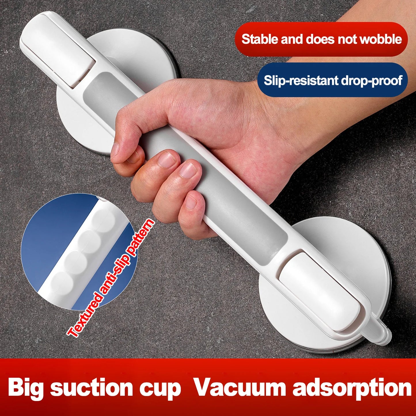 Bathroom Safety Handrail for Elderly No Drill Suction Grab Bar Non-Slip Reusable Shower Toilet Kitchen Tile Glass Wall