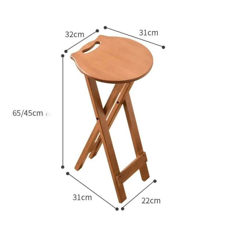 Retro style bamboo folding stool, household foldable round stool, foldable high stool, bar stool, restaurant dining stool