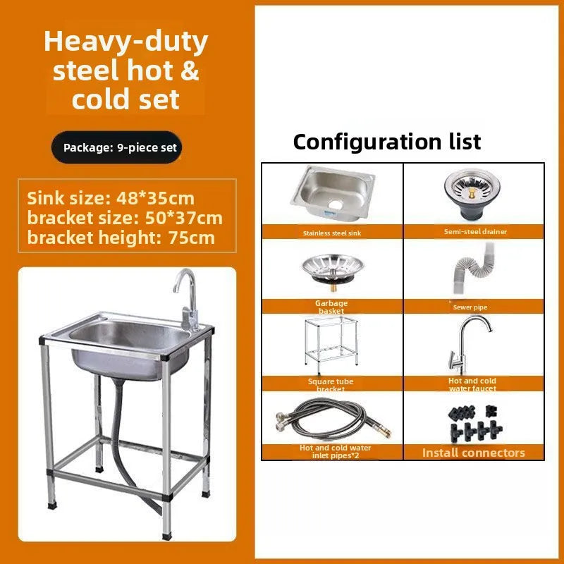 Kitchen Stainless Steel Sink Single Bowl Stand Thickened Basin Outdoor Dishwashing Basin Kitchen Sink Dishwashing Sink
