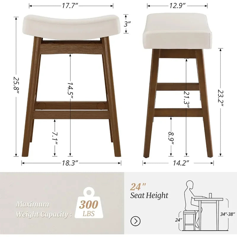Bar Stools Set of 3 Barstools with Sturdy Wood Legs Saddle Seat Counter Height Bar Stools for Kitchen Counter Bar Dining 24