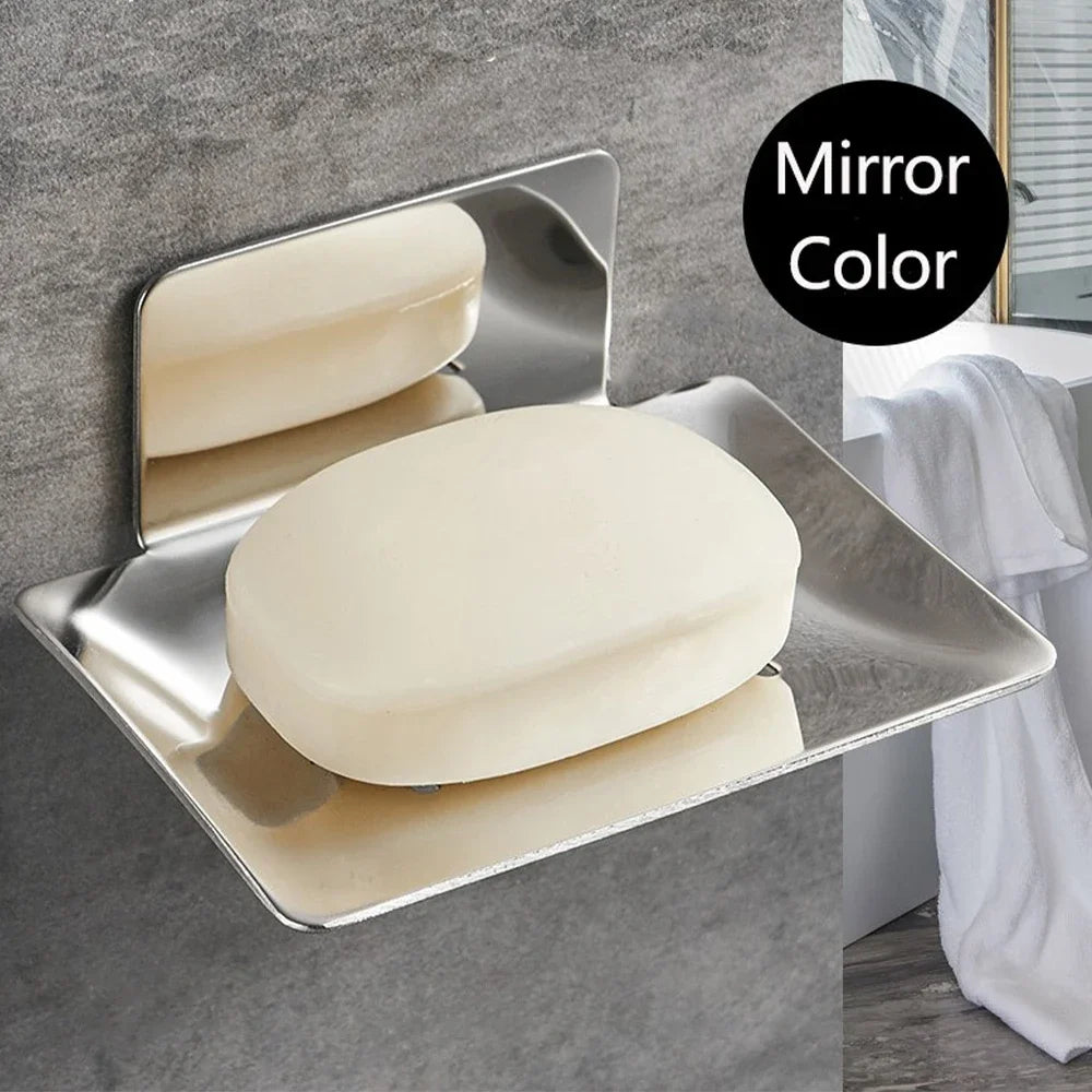 304 Stainless Steel Soap Dishes Self-adhesive Wall Mounted Bathroom Soap Holder Rustproof No Drilling Soap Sponge Tray