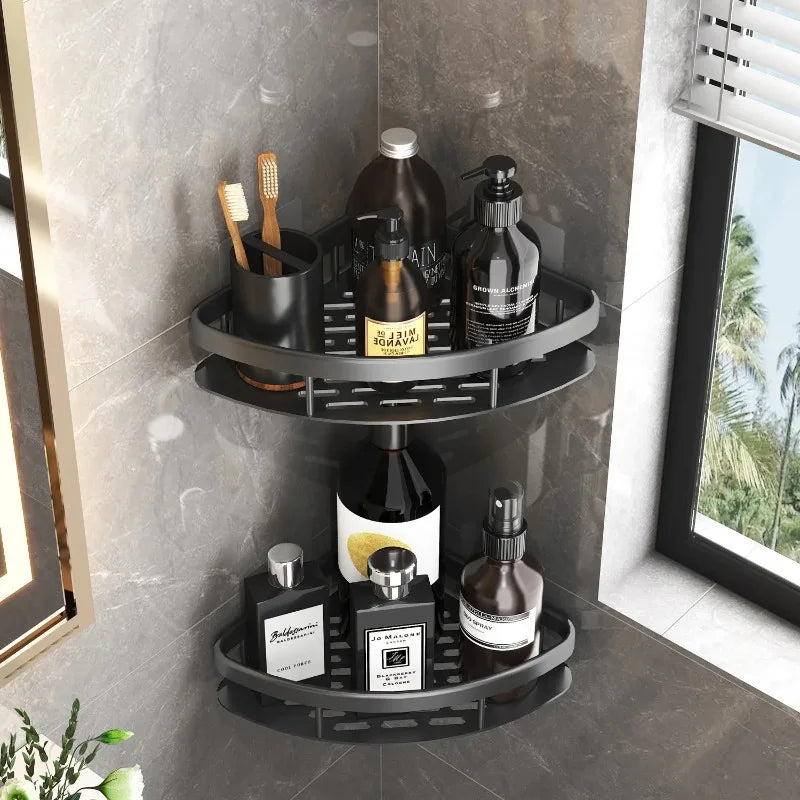 No Drill Bathroom Storage Rack Wall Mount Corner Shelf Shower Holder for WC Shampoo Organizer - Bathroom Accessories