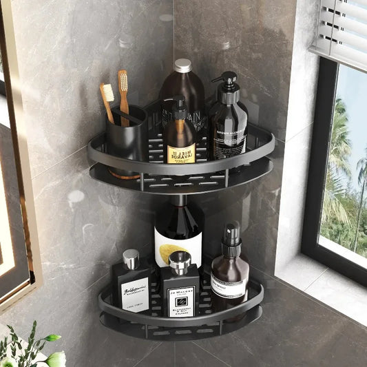 No Drill Bathroom Storage Rack Wall Mount Corner Shelf Shower Holder for WC Shampoo Organizer - Bathroom Accessories