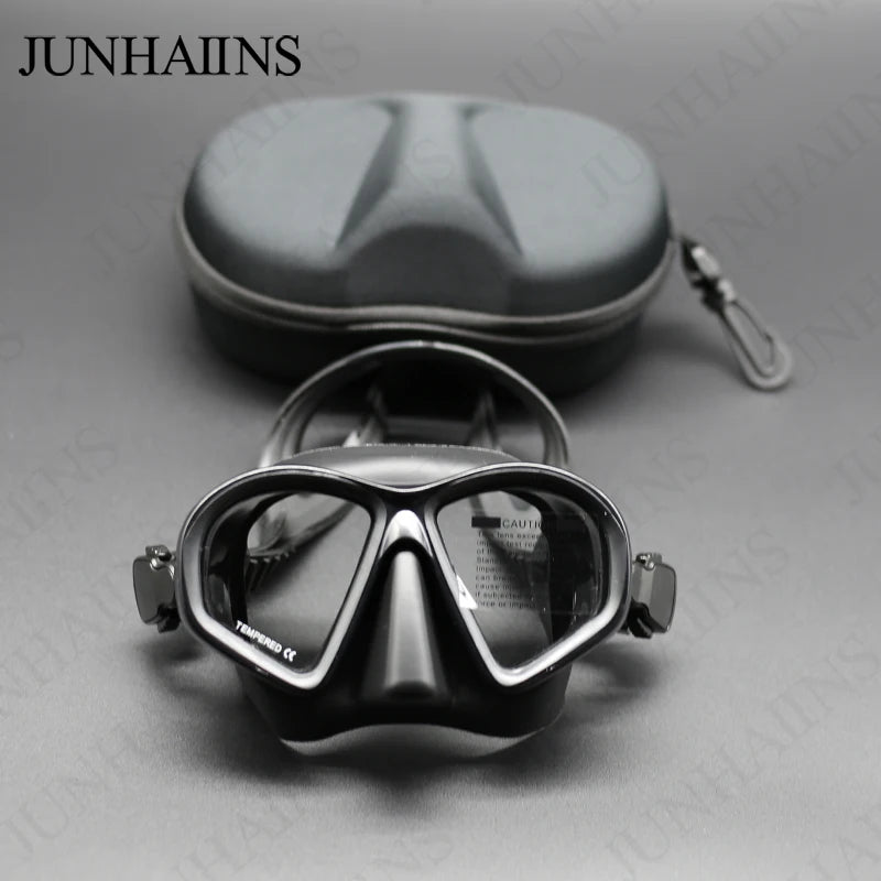 JUNHAIINS Tempered Glass Freediving Mask Snorkeling Set Foldable snorkel J-type Diving Mask with Camera Mount - WardBoyzPROShop
