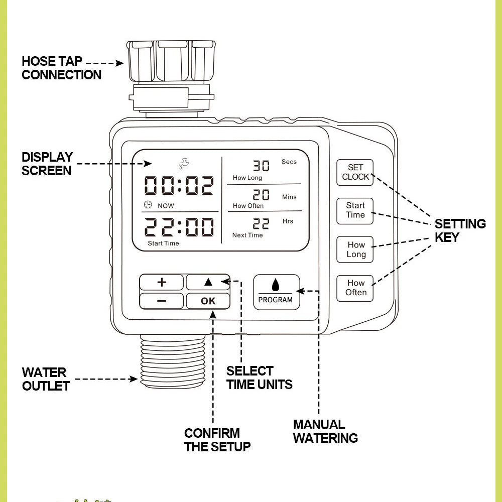 Large Screen Display Garden Watering Timer Digital Programmable  Irrigation Controller Lawn Flower Plant Automatic Watering Tool