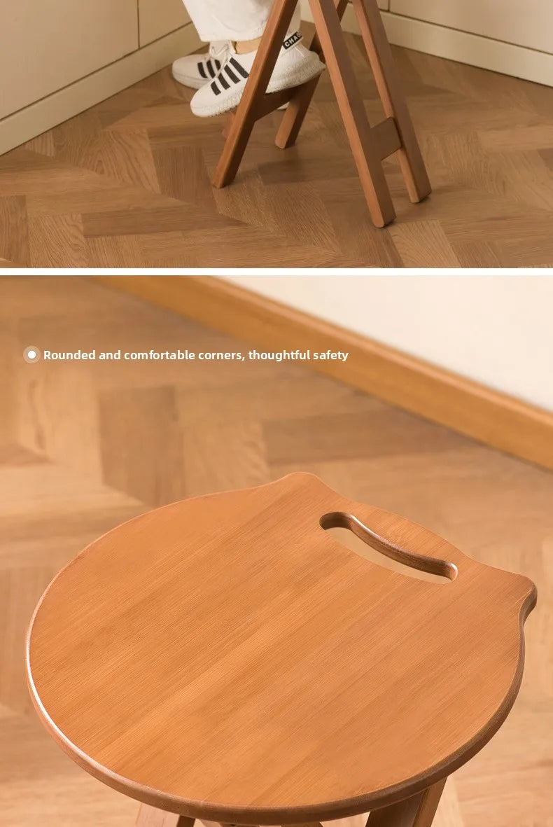 Retro style bamboo folding stool, household foldable round stool, foldable high stool, bar stool, restaurant dining stool