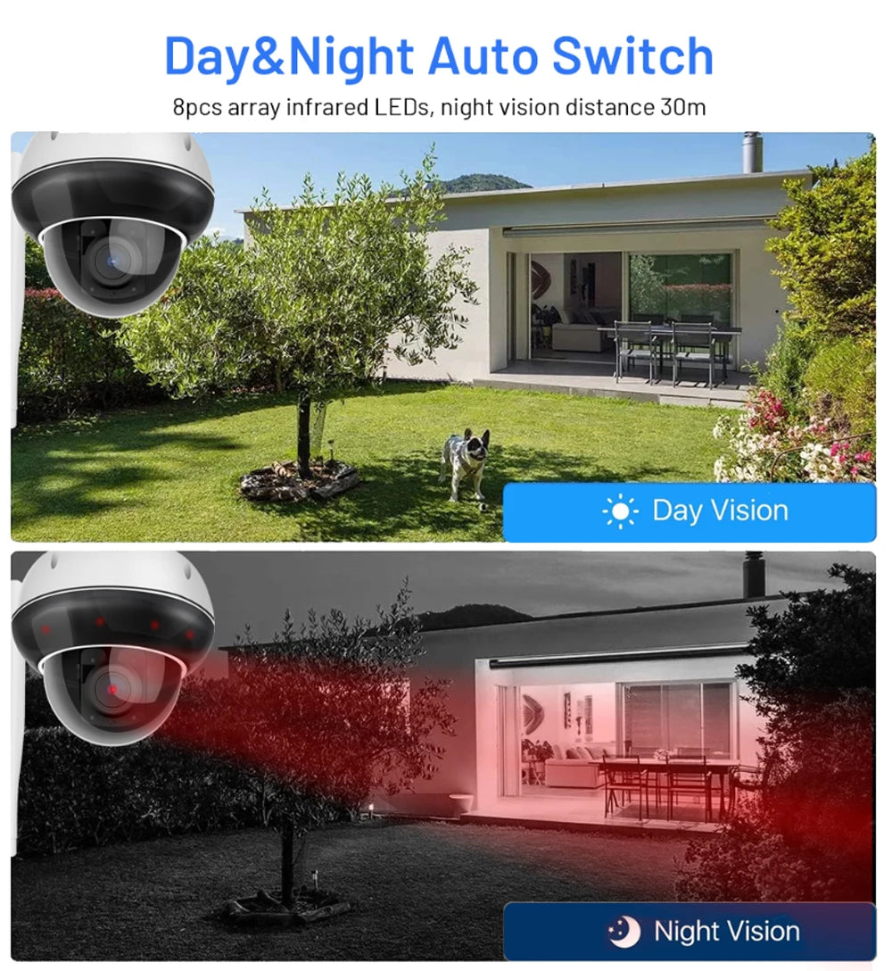 Security Dome 2.4/5 GHz WiFi PTZ Camera Outdoor 5MP Wireless IP Camera 5X Zoom Indoor Auto Tracking Infrared Night Vision 2-Way
