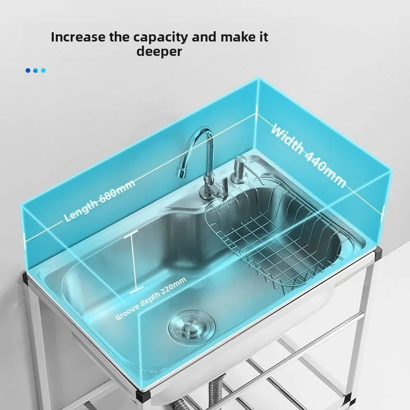 Kitchen Stainless Steel Sink Single Bowl Stand Thickened Basin Outdoor Dishwashing Basin Kitchen Sink Dishwashing Sink