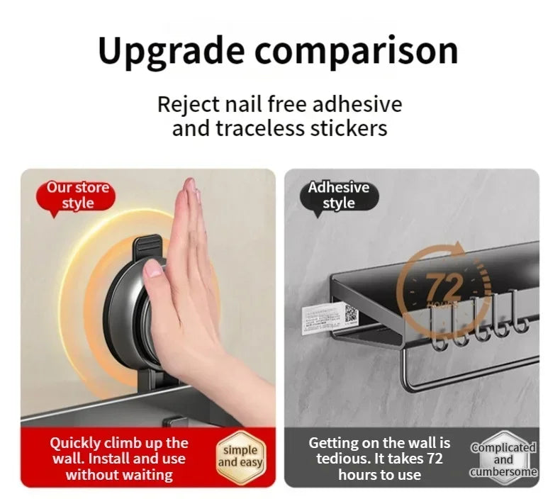 No Drill Bathroom Shelf with Suction Cup Waterproof Aluminum Storage Rack Shower Organizer for Shampoo Soap Toiletries