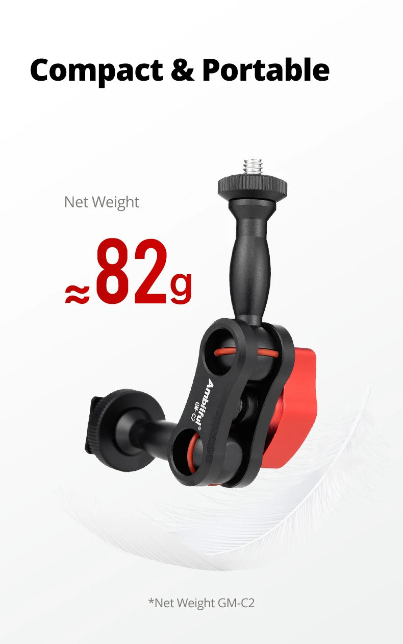AMBITFUL 360° Double Ballhead Magic Arm With Super Clamp Kit 1/4" Screw Ball Head Adapter For Monitor LED Light Camera