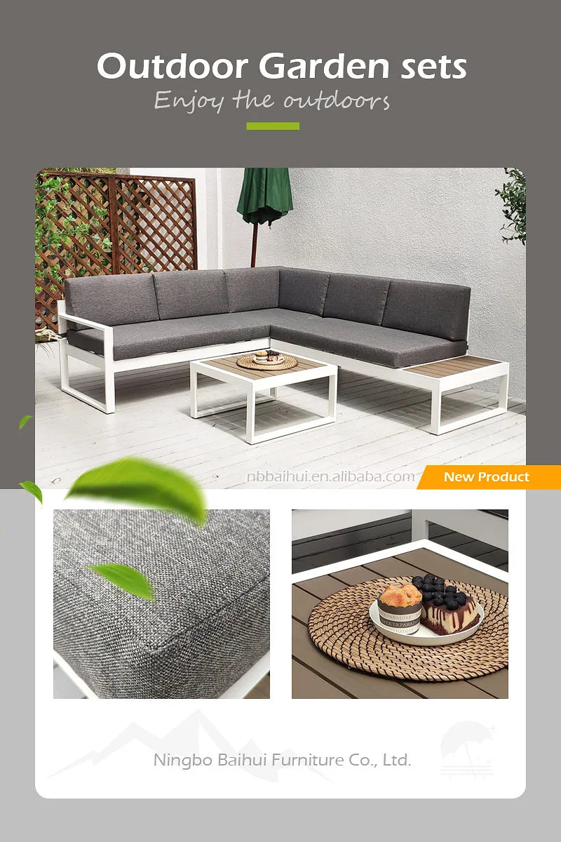 BHR Garden Furniture Set L Shape Leisure Garden Sofa Outdoor Aluminum Furniture Patio Sectional Sofa Garden Set Patio Furniture