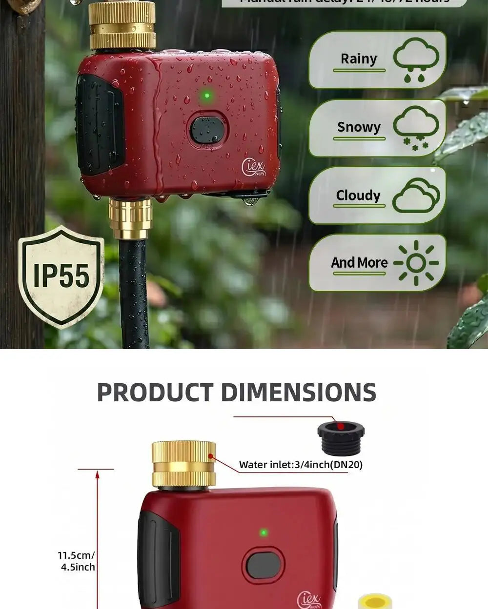 Smart WiFi Water Timer, Irrigation Controller, No Hub Required, Automatic Garden Drip Sprinkler Valve, Tuya App Control