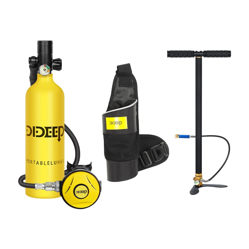 DIDEEP 1Liter Mini Scuba Diving Tank Set, 15-20Mins Underwater Diving Cylinder, Easy to Use, Portable Lungs Bottle with 3000 PSI