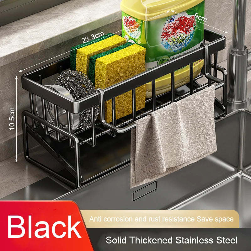 Kitchen sink draining rack, automatic drainage plastic storage rack, sink shelf, sponge and soap rack, towel rack
