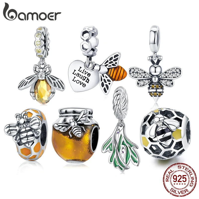 Bamoer 925 Sterling Silver Delicate Bee Series Charm Beads Silver Bumblebee Pendant fit for Silver Bracelet & Bangle DIY Gift