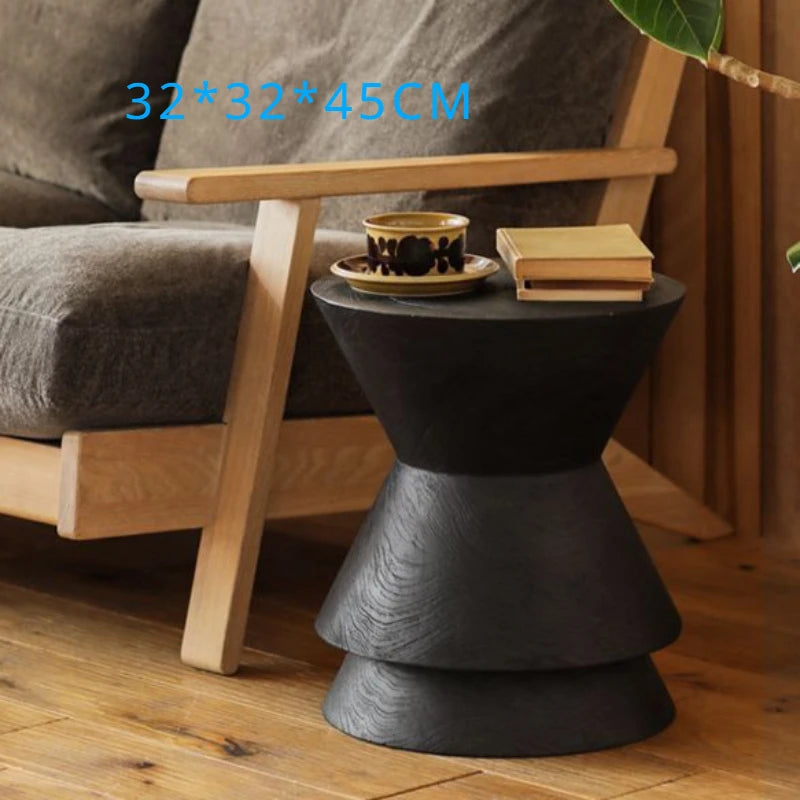Solid Wood Natural Sofa Edge Table Creative Retro Round Coffee Table Living Room Decoration Circular Handcrafted Home Furniture
