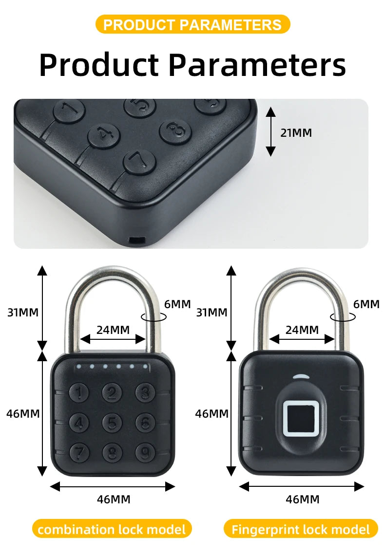 Smart Pad Lock Fingerprint Padlock Cabinet Lock Dormitory Anti-Theft Lock USB Rechargeable Security Keyless Lock Smart Padlock