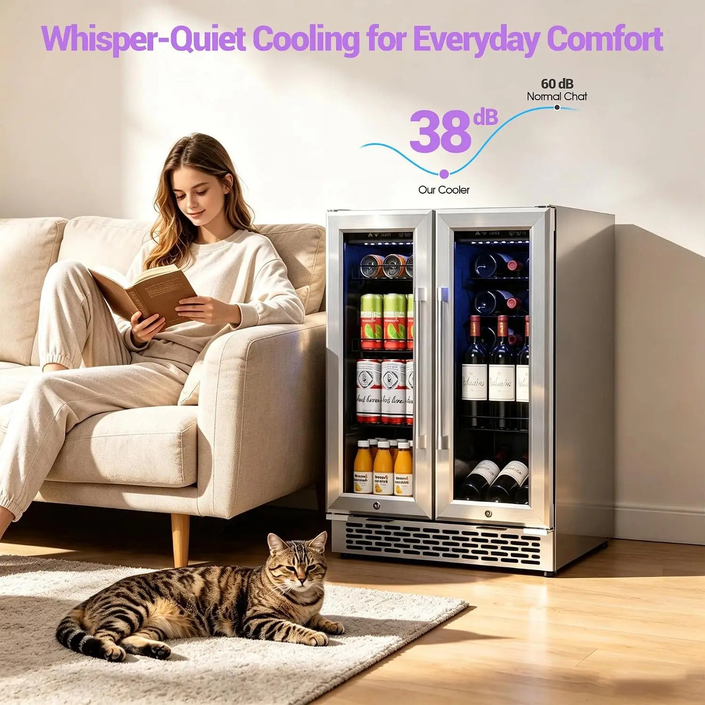 24 Inch 5.2 Cu.Ft Dual Zone Wine and Beverage Refrigerator With Glass Door | Built-in & Freestanding Beverage, Customized