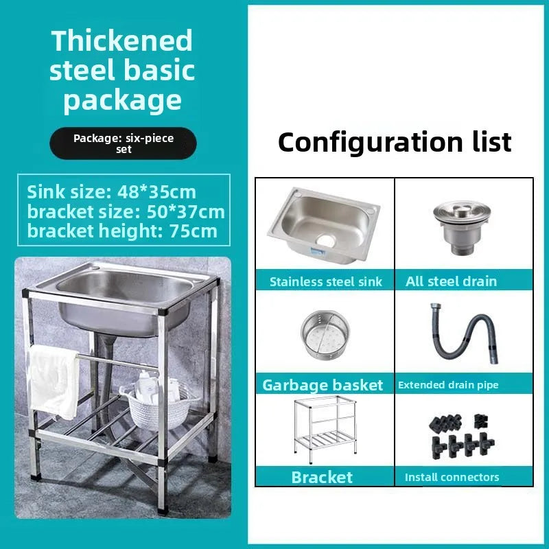 Kitchen Stainless Steel Sink Single Bowl Stand Thickened Basin Outdoor Dishwashing Basin Kitchen Sink Dishwashing Sink