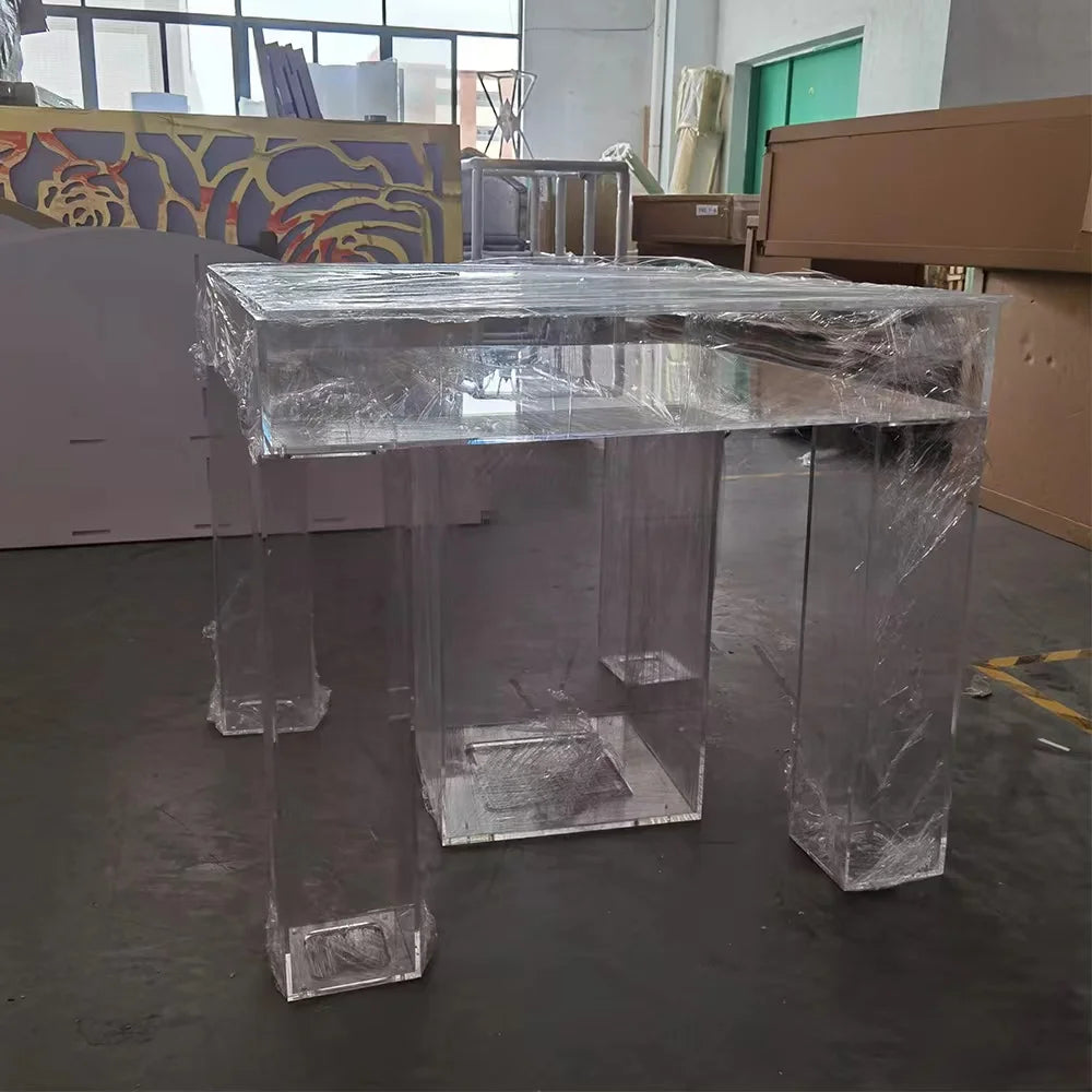 event party supplies metal wedding table with clear glass bridal and groom dining table